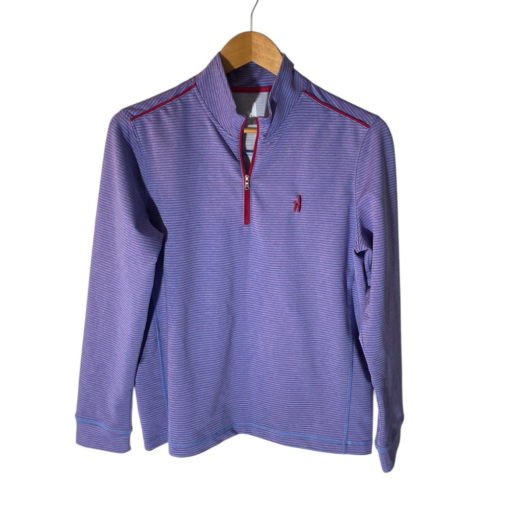 Y8- Johnnie-O Lavender and Red Stripe Quarter-Zip Top